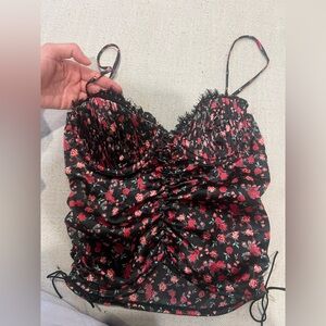 For Love And Lemons Black Red and Pink Floral Corset Top